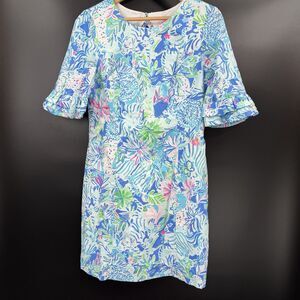 NWT Lilly Pulitzer Sz 4 Fiesta Stretch Dress Coastal Blue Lion Around Preppy